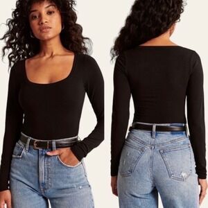 NWT Abercrombie & Fitch Womens Black Long Sleeve Scoop Neck Bodysuit Size XS